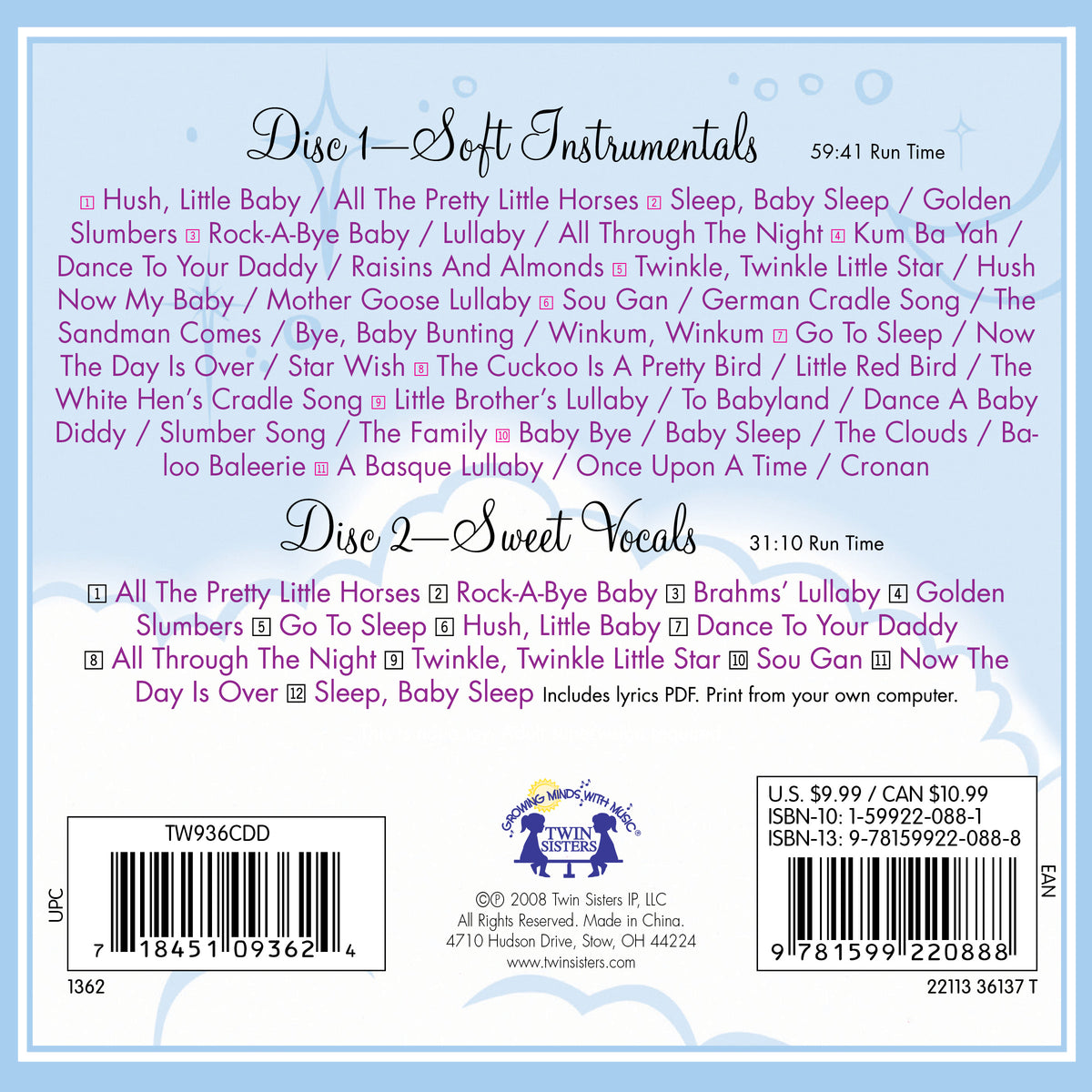 Traditional Lullabies [Audio CD, 2-Disc Set, Twin Sisters