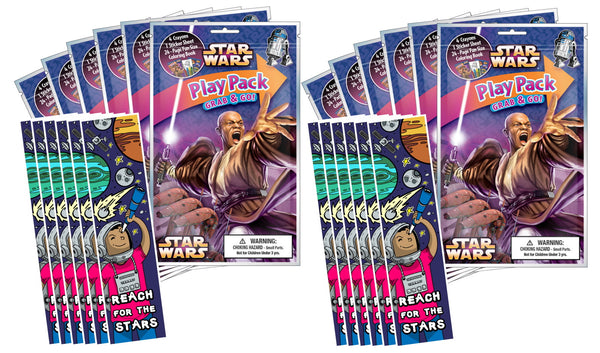 Bundle of 12 Star Wars Mace Windu Grab and Go Play Packs and 12 KaleidoQuest Space-Themed Colorable Bookmarks