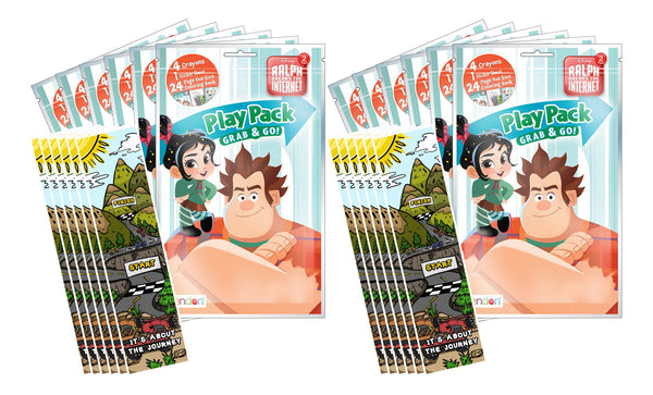 Bundle of 12 Wreck-It Ralph 2: Ralph Breaks the Internet Grab and Go Play Packs and 12 KaleidoQuest Racing-Themed Colorable Bookmarks