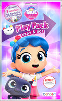 Bundle of 12 True and the Rainbow Kingdom Grab & Go Play Packs and 12 KaleidoQuest 'Read, Imagine, Create' Kitty-Themed Colorable Bookmarks