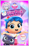 Bundle of 12 True and the Rainbow Kingdom Grab & Go Play Packs and 12 KaleidoQuest 'Read, Imagine, Create' Kitty-Themed Colorable Bookmarks