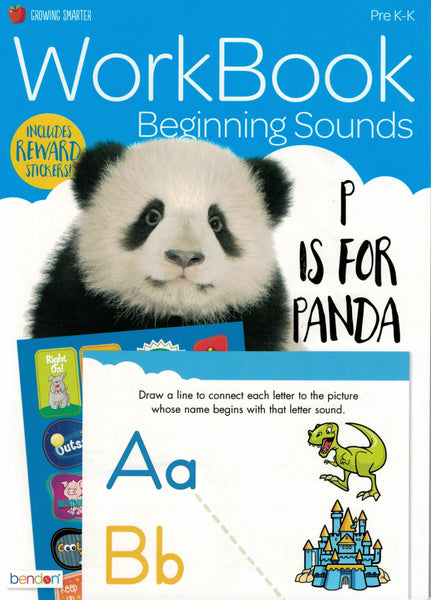 Growing Smarter 32-Page Beginning Sounds Workbook with Stickers (Pre-K to K)