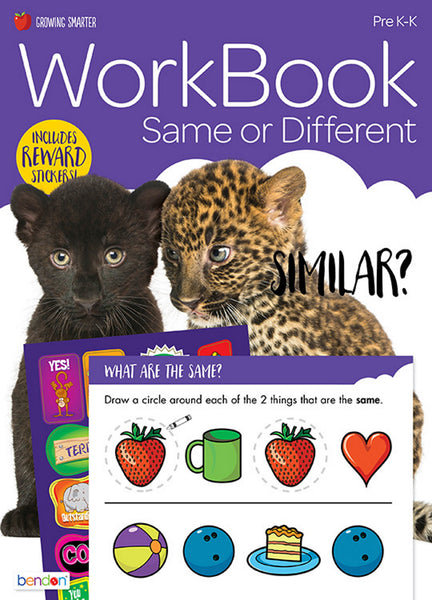 Growing Smarter 32-Page Same or Different Workbook with Stickers (Pre-K to K)