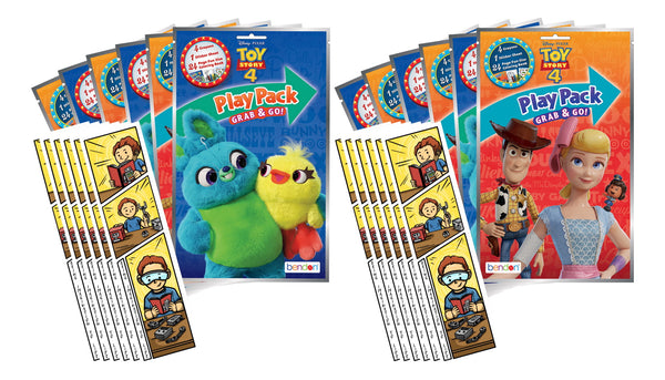 Bundle of 12 Toy Story 4 Grab & Go Play Packs and 12 KaleidoQuest 'Bring Imagination To Life' STEM-Themed Colorable Bookmarks