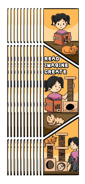 KaleidoQuest "Read, Imagine, Create" Colorable Bookmark - Kitten Theme (Pack of 12)