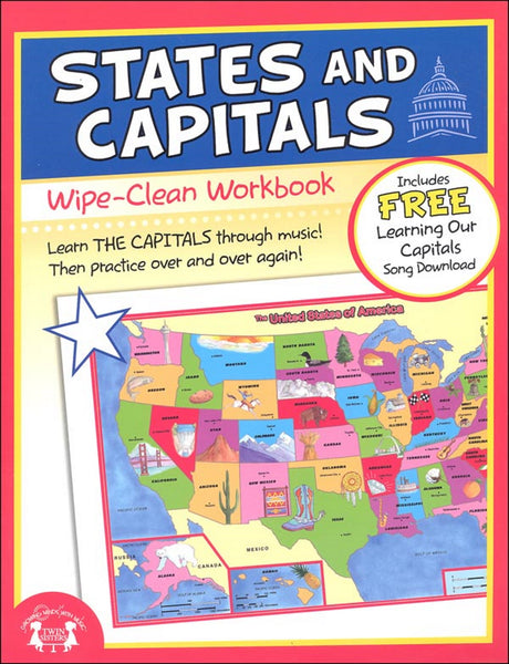 10-Page States & Capitals Wipe-Clean Workbook [Staple-bound Laminated Paperback, Twin Sisters®, ©2012]